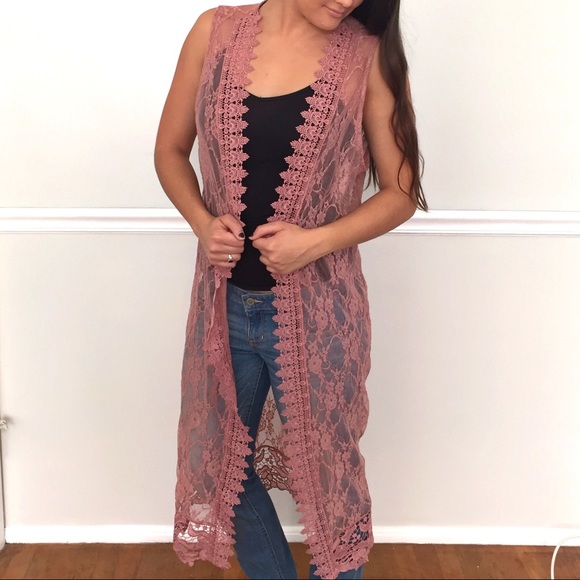 Polly & Esther Sweaters - Long Lace Cardigan